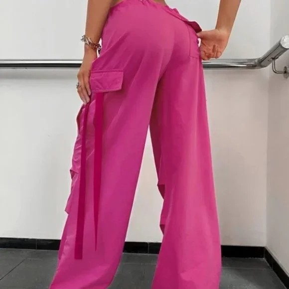 Flap Pocket Drawstring Hem Contemporary cargo Pants Hot pink - Picture 6 of 6